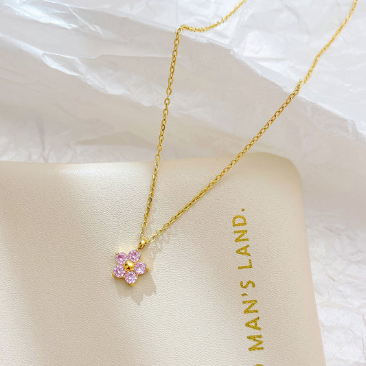 Flower Cubic Zirconia Gold Plated Pendant Necklace