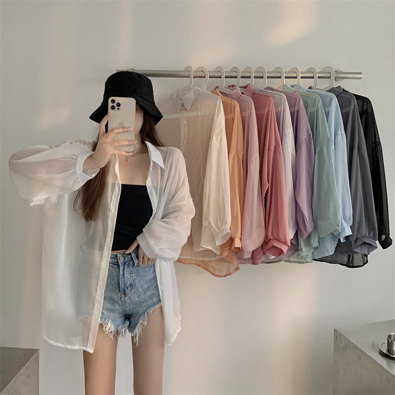 Sheer button shirt blouse